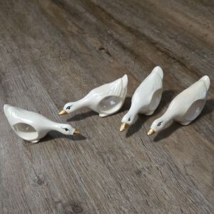 Elegant White and Gold Ceramic Bird Figurines